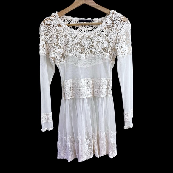 Hazel Brand Cream Crochet Lace Tunic Fairy Cottagecore Castlecore Romantic - Picture 7 of 7